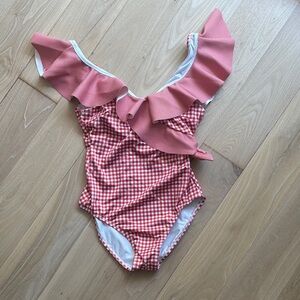 Minnow Red Gingham Ruffle Swimsuit